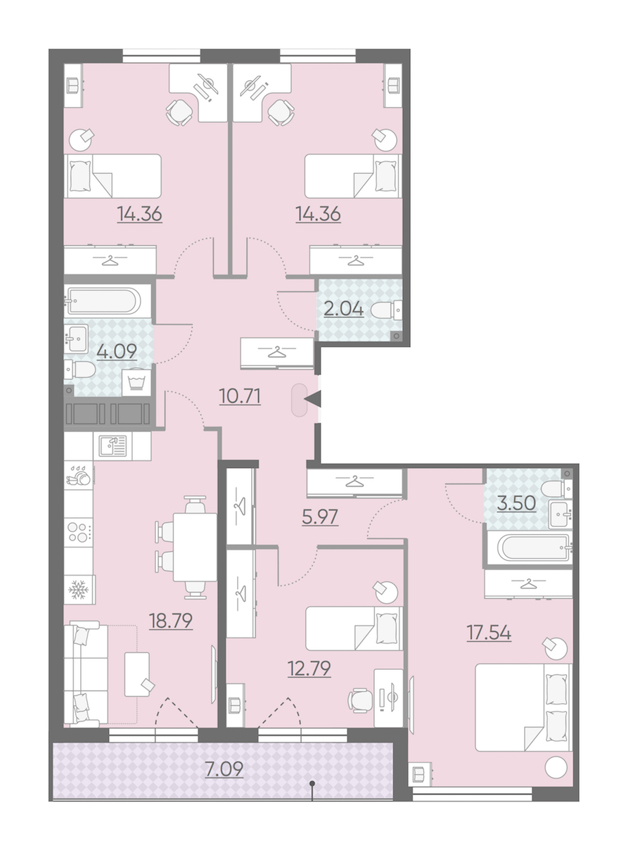 Четырехкомнатная квартира в : площадь 107.7 м2 , этаж: 13 – купить в Санкт-Петербурге